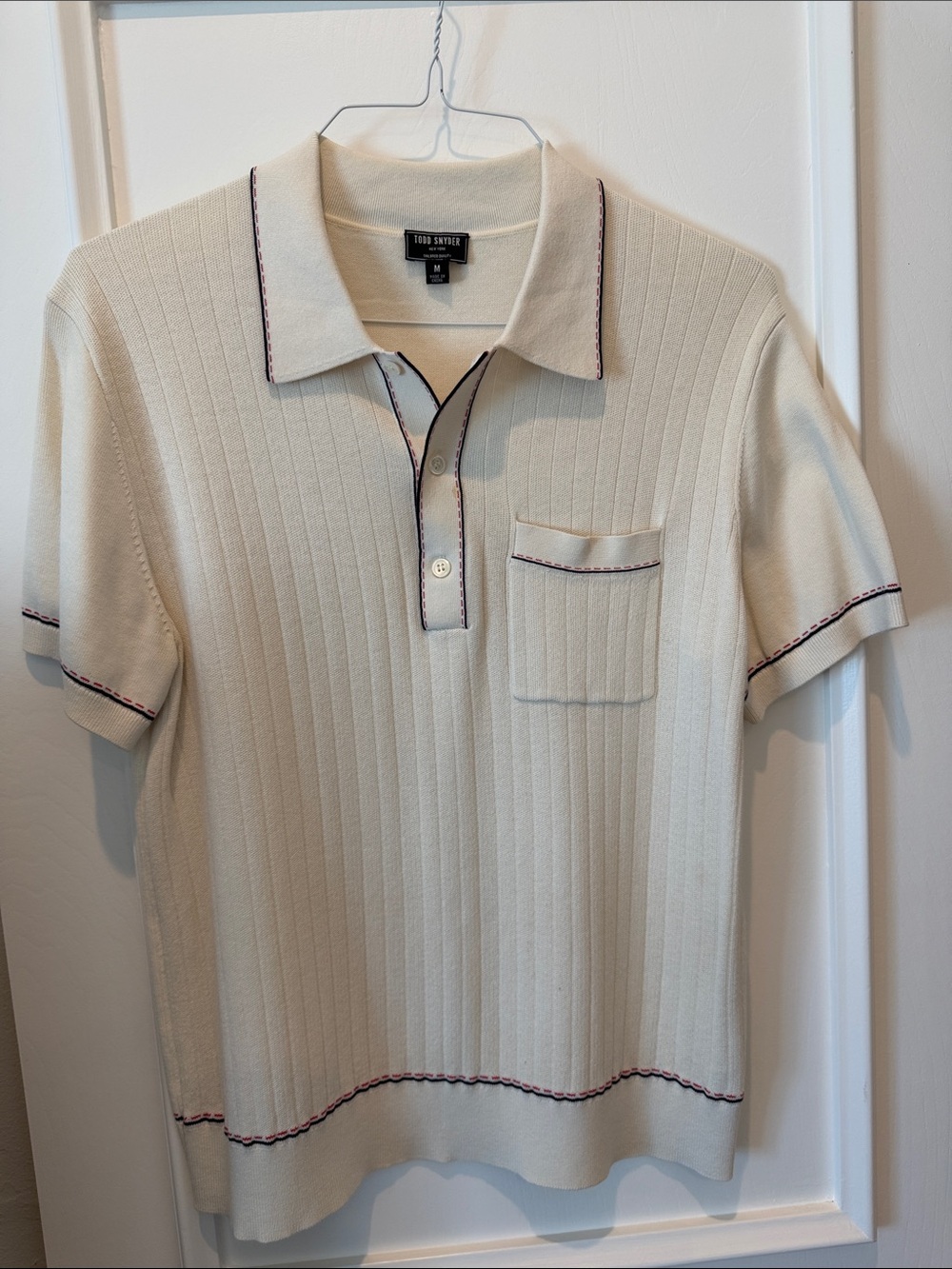 Todd Snyder Cream Polo with Navy and Red Contrast Trim